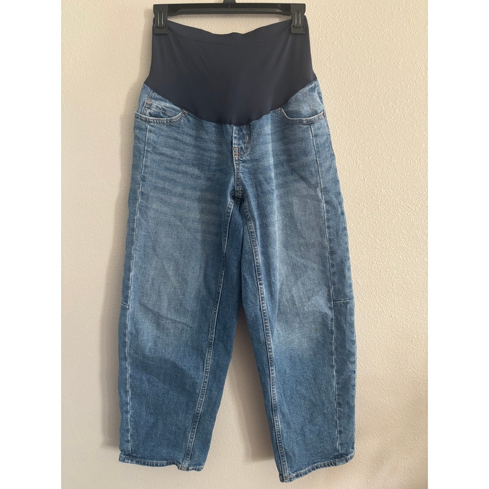 Old Navy Maternity Barrel Jeans Women's 4 Medium Wash Denim Pull On Stretch